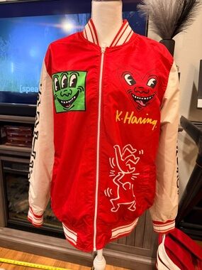 Members Only Red & White Keith Haring Inspired Kids Bomber Jacket